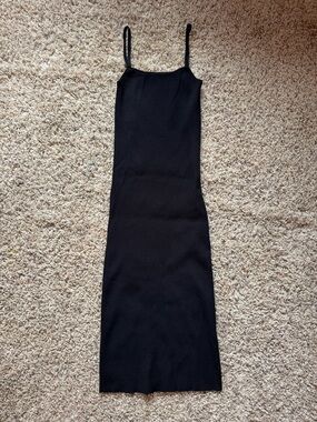 Olivaceous Black Maxi Slip Dress with Thin Straps